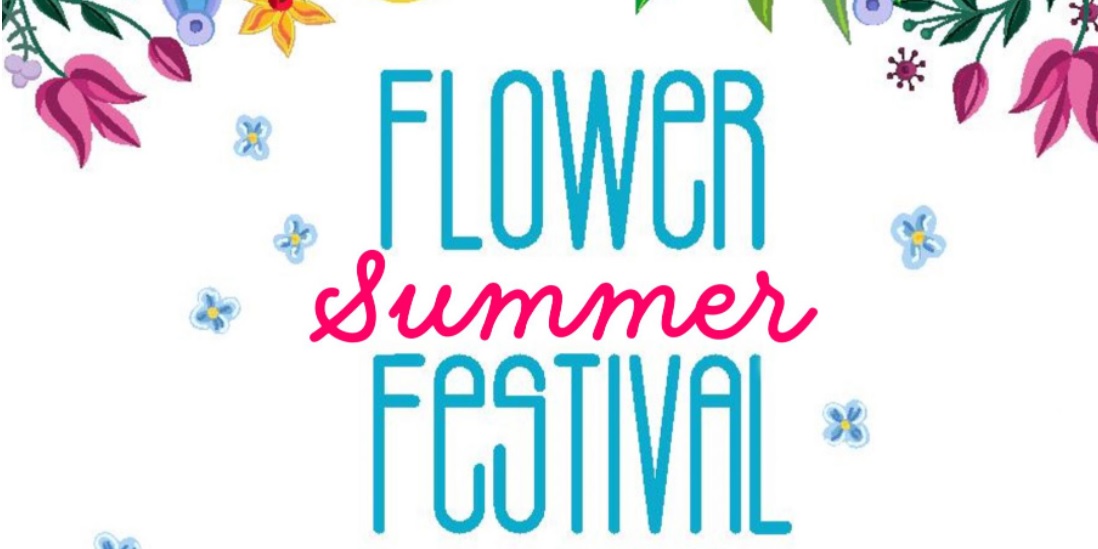 Graphic with some flowers at the top and text reading "Flower Summer Festival"