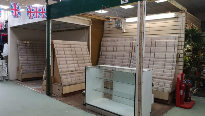 Stall at Market Hall with empty shelves