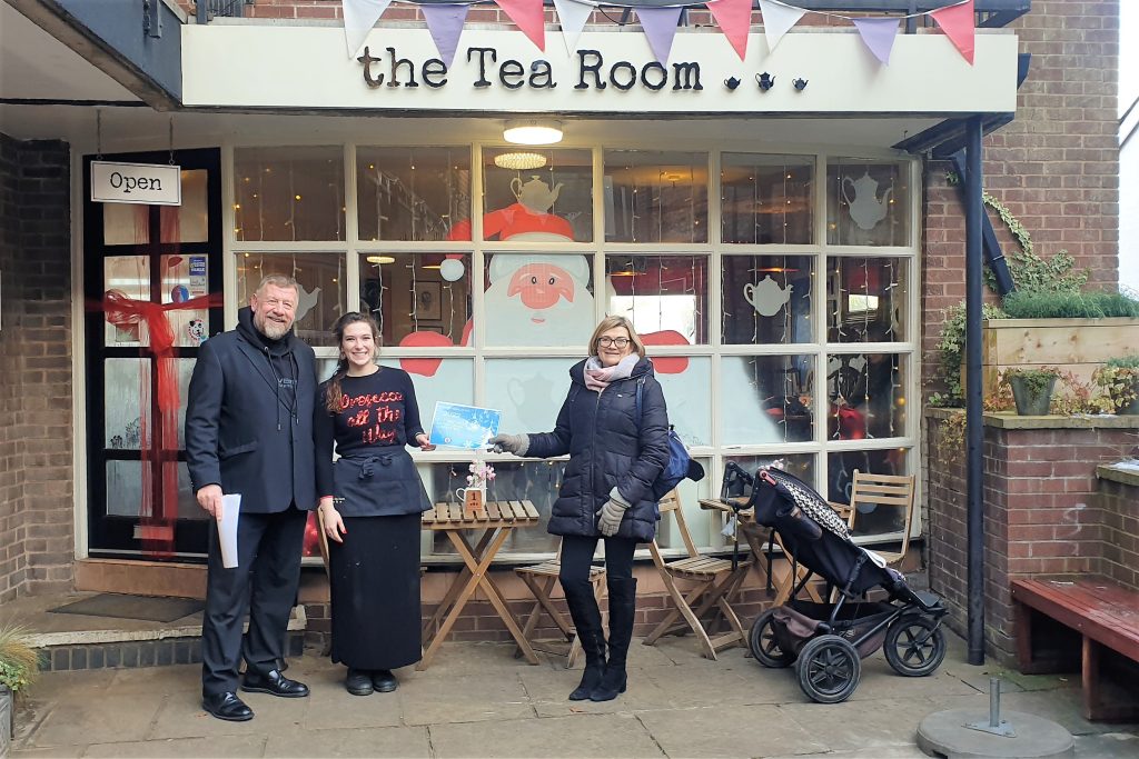 Mayoress Kate Houghton with Ian Cass outside runners up The Tea Room. 
