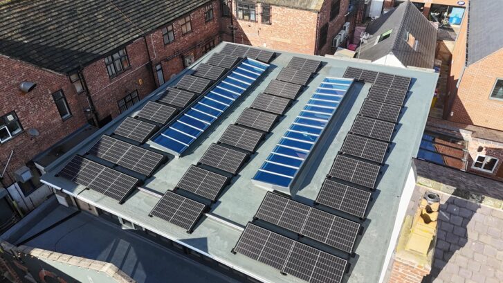 An aerial photo of the new market hall roof