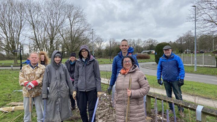 Volunteers planting a hedge
