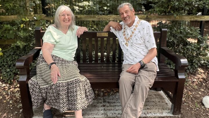 Town Mayor Councillor Peter Coan and Sylvia Chaplin at Brian's Bench