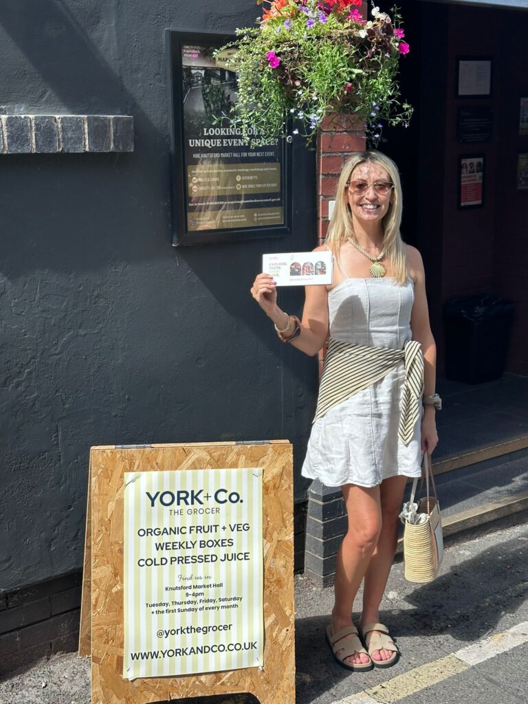 Laura Davies with her prize as a loyal market customer