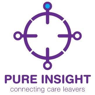a purple target on white background with text underneat in purple reading 'Pure Insight, Connecting Care Leavers'